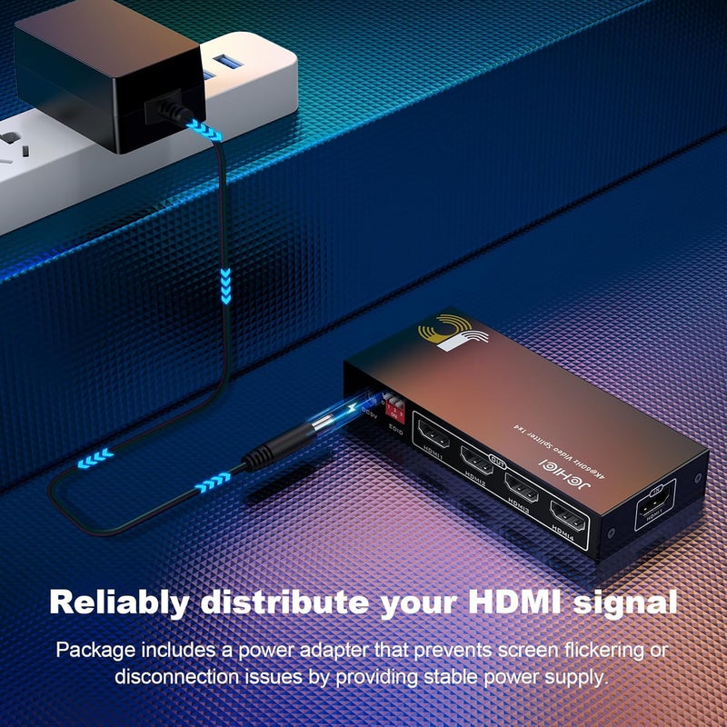 JCHICI HDMI Splitter 1 in 4 Out, HDM1 Switcher Splitter 4K@60Hz 4:4:4, HDMI Spliter for Dual Monitors, EDID Control, Compatible with Xbox PS4 Blu-Ray Player HDTV (1 Source onto 4 Displays) - Image 5